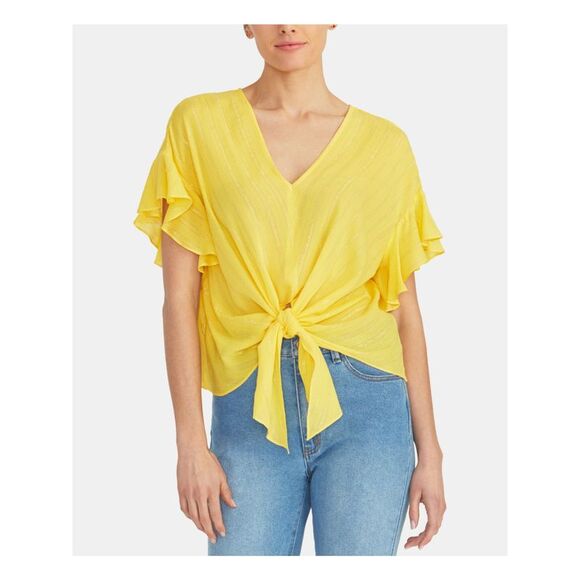 RACHEL ROY Womens Tie Front Short Sleeve V Neck Top - Picture 1 of 2